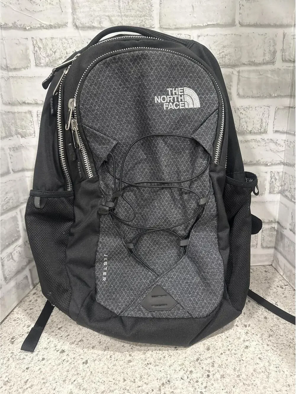 The North Face Jester Backpack Black Gray Mesh Laptop School Bag
